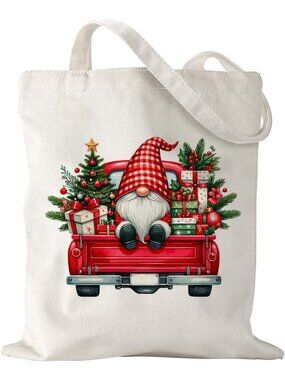 〽️Women Beige Christmas Grocery Travel Gym Weekender Vacation Work Tote Gift Bag